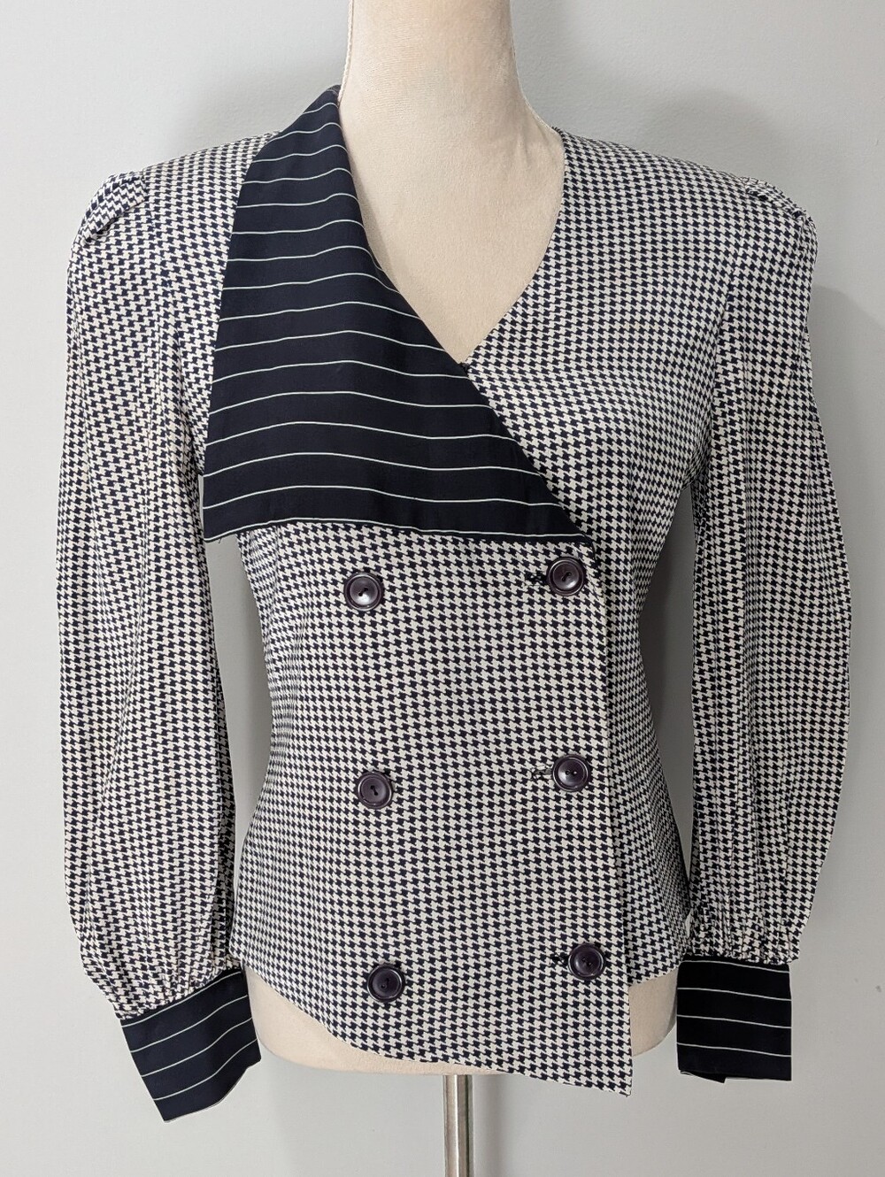 VTG Jayna New York Houndstooth Blouse Blazer ILGWU Made in USA Retro Size 4